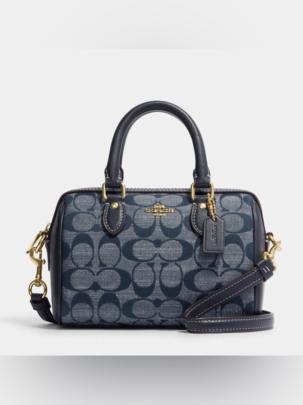 Coach Denim Blue Signature Chambray and Leather Mini Rowan Crossbody Bag